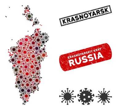Coronavirus Mosaic Krasnoyarskiy Kray Map with Grunge Stamps