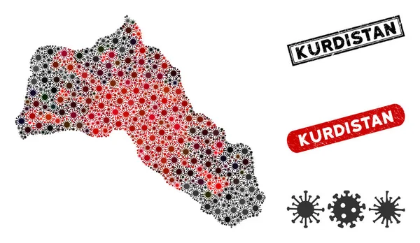 Coronavirus Collage Carte du Kurdistan avec timbres de détresse — Image vectorielle