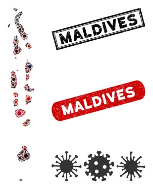 Coronavirus Collage Maldives Map with Textured Watermarks