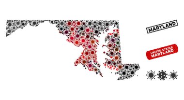 Coronavirus Mosaic Maryland State Map with Scratched Seals