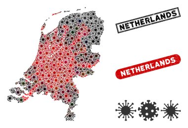 Coronavirus Collage Netherlands Map with Textured Watermarks