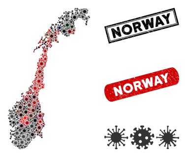 Coronavirus Collage Norway Map with Textured Watermarks