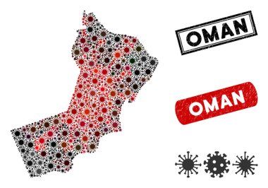 Coronavirus Collage Oman Map with Textured Stamps