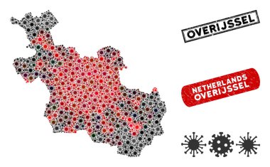 Coronavirus Collage Overijssel Province Map with Grunge Stamps