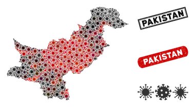 Coronavirus Collage Pakistan Map with Grunge Stamps
