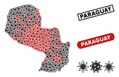 Coronavirus Collage Paraguay Map with Scratched Seals