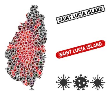 Coronavirus Collage Saint Lucia Island Map with Scratched Watermarks