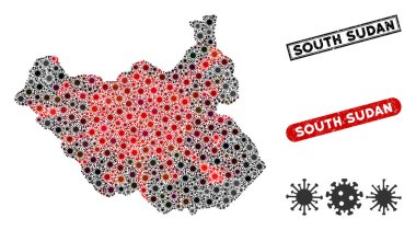 Coronavirus Mozaik Güney Sudan Haritası Grunge Mühür Mührü