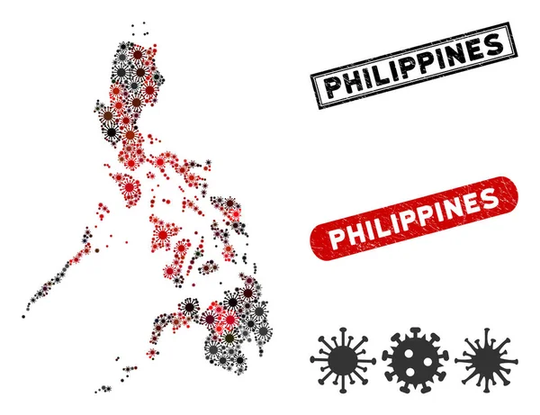 Coronavirus Collage Philippines Map with Distress Seals — Stock vektor