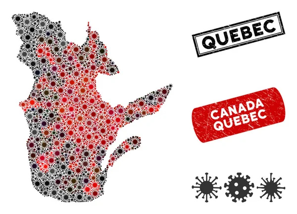 Colagem de Coronavírus Mapa da Província de Quebec com Selos de Selo Arranhados — Vetor de Stock