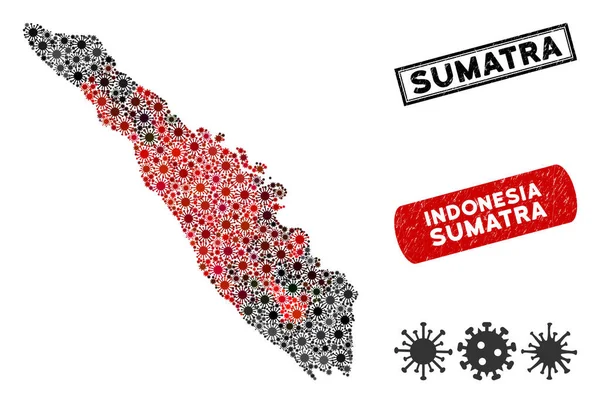 Coronavirus Collage Sumatra Island Карта з текстурованими фігурами — стоковий вектор