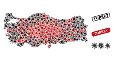 Coronavirus Mozaik Türkiye Haritası Grunge Mühürlü