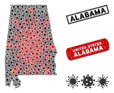 Coronavirus Kolajı Tehlike Damgalı Alabama Eyalet Haritası