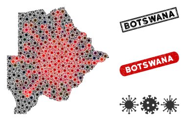 Coronavirus Kolajı Dokulu Mühürlü Botswana Haritası