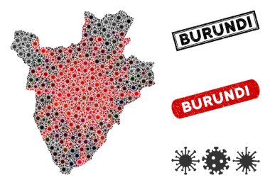 Coronavirus Kolajı Grunge Mühürlü Burundi Haritası
