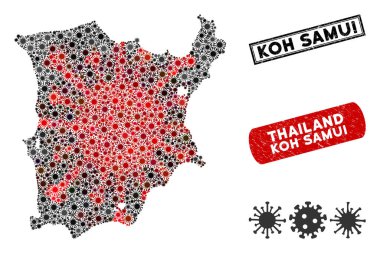 Coronavirus Kolajı Koh Samui Dokulu Damgalı Harita