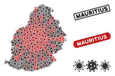 Coronavirus Mozaik Mauritius Adası Mühür Mühürlü Haritası