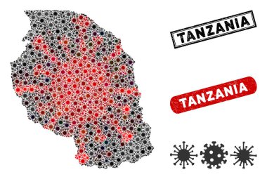 Coronavirus Kolajı Tehlike Mühürlü Tanzanya Haritası