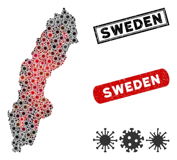 Coronavirus Mosaic Sweden Карта с гранж-тюленями — стоковый вектор