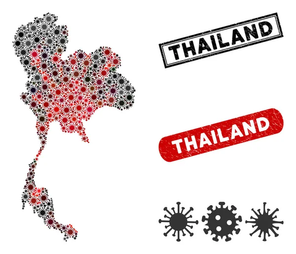 Coronavirus Mosaic Thaïlande Carte avec filigranes de détresse — Image vectorielle