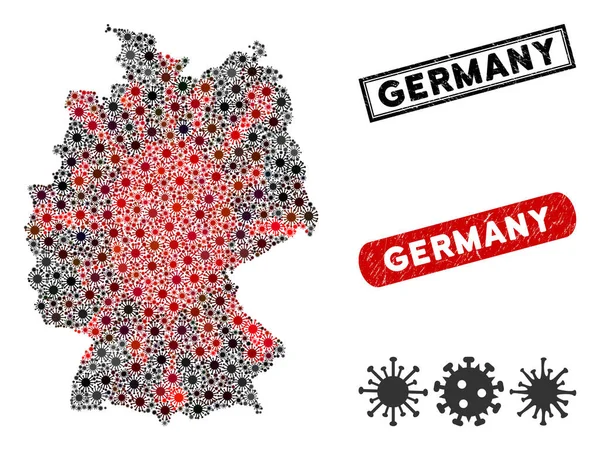 Coronavirus Collage Germany Map with Textured Watermarks — Διανυσματικό Αρχείο