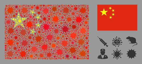 Coronavirus Mosaik China Flagge — Stockvektor