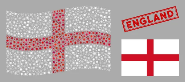 Waving Coronavirus Collage England Flag — Stockvektor