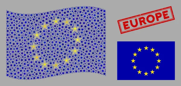 Waving Coronavirus Collage Europe Flag — Stockvektor