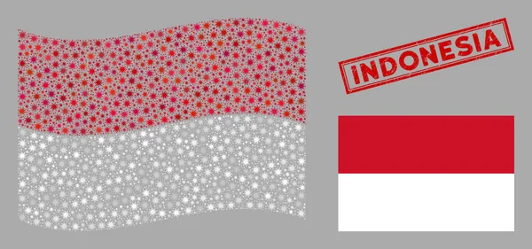 Gelombang Coronavirus Collage Indonesia Flag - Stok Vektor
