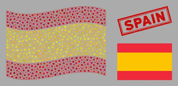 Waving Coronavirus Collage Spain Flag — Wektor stockowy