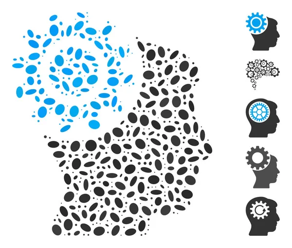 Engrenagem do cérebro da colagem do ponto —  Vetores de Stock
