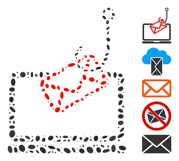 Elipse Mosaico Laptop Mail Phishing — Archivo Imágenes Vectoriales