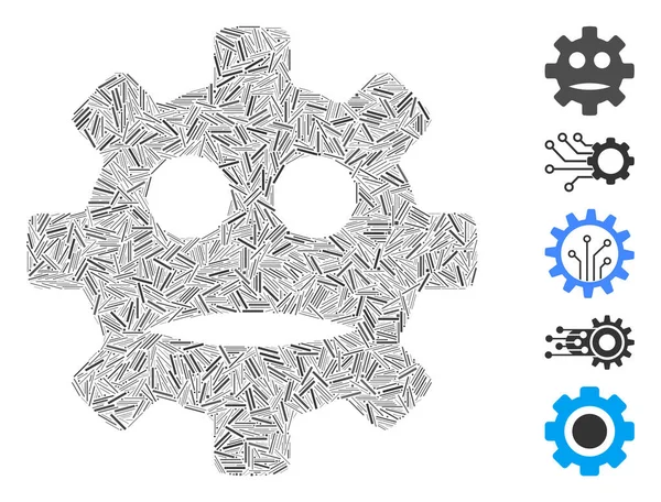 Hatch Mosaic Gear Sad Smiley — Stock Vector