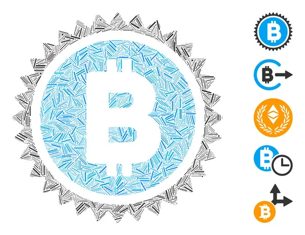 Hatch Collage Bitcoin Medal Coin Icon — Wektor stockowy