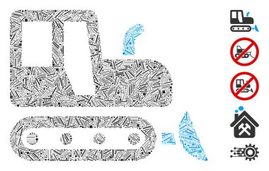 Line Collage Bulldozer Icon