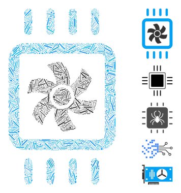 Line Collage Chip Cooling Icon