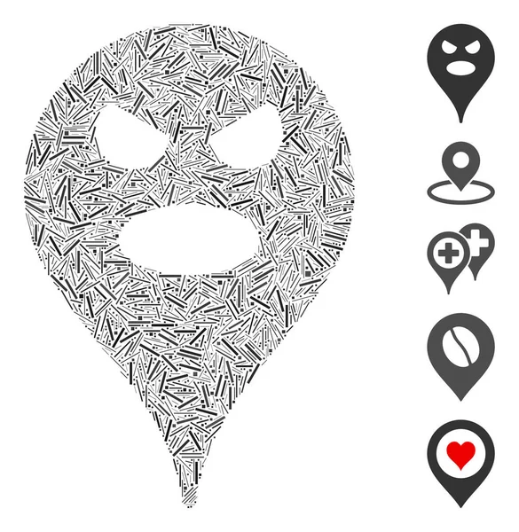 Line Collage Scream Smiley Map Marker Icon — Διανυσματικό Αρχείο