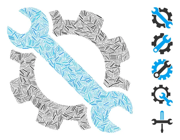 라인 콜라주 장비 및 렌치 옵션 도구 아이콘 — 스톡 벡터
