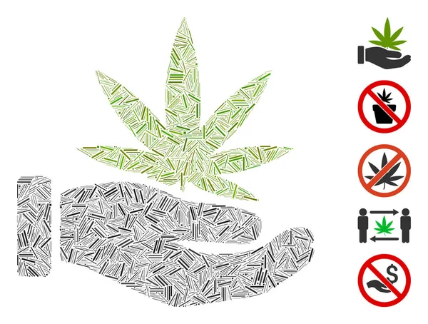 Hatch Collage Cannabis aanbod Palm Icon — Stockvector