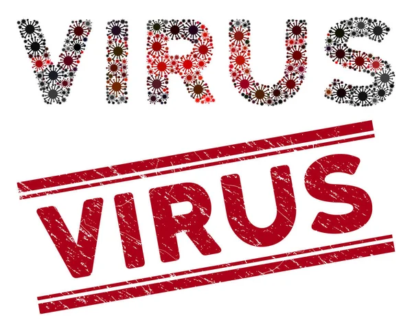Disress Virus Red Seal и Coronavirus Mosaic Text — стоковый вектор