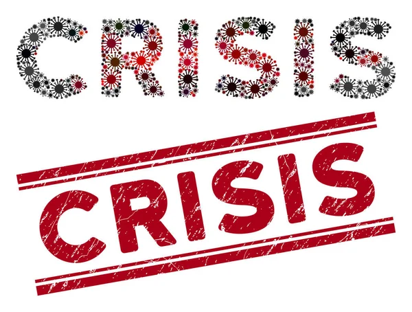 Crise riscada Carimbo vermelho e Coronavírus Mosaic Text —  Vetores de Stock