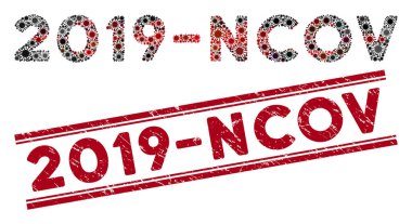 Tehlike 2019-Ncov Kırmızı Filigran ve Coronavirus Mozaik Metni