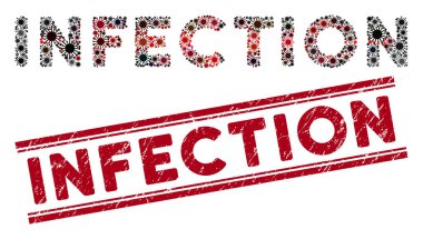 Kazınmış Enfeksiyon Kırmızı Filigran ve Coronavirüs Mozaik Metni