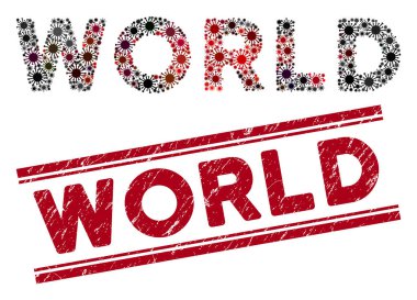 Çizilmiş Dünya Kırmızı Mührü ve Coronavirüs Mozaik Metni