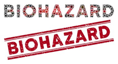 Biyolojik Tehlike Kırmızı Filigranı ve Coronavirüs Mozaik Metni