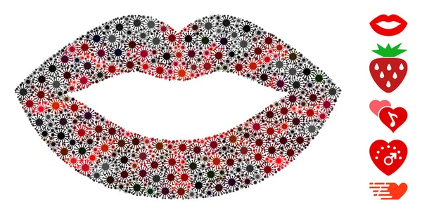 Coronavirus Mosaic Sexy Lips Icon — Stock Vector