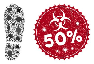 Coronavirus Mosaic Boot Footprint Icon with Scratched 50 percent Stamp