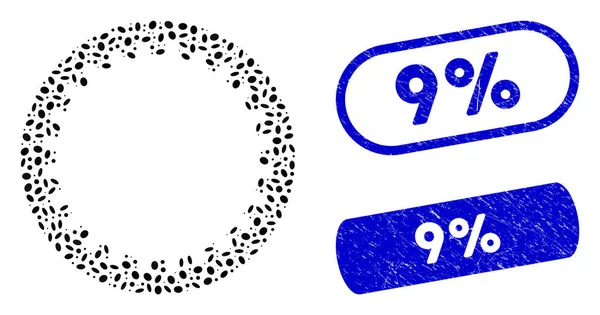 Oval Collage Annular Gear with Textured 9 percent Watermarks — 图库矢量图片