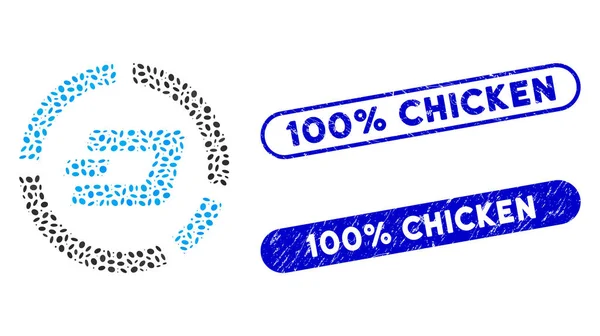 Elliptic Collage Dash Pie Chart with Distress 100 percent Chicken Watermarks — 图库矢量图片