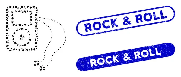 Lecteur multimédia mobile Collage ovale avec timbres Rock and Roll texturés — Image vectorielle